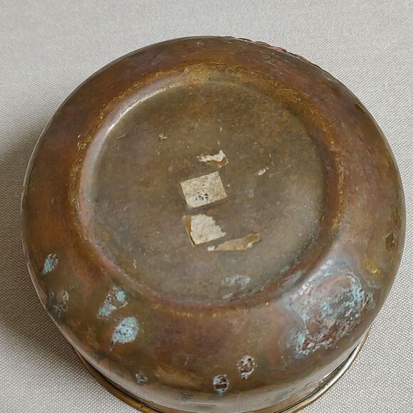 Hand Carved and Hand Painted Round Brass Cache Pot - Picture 6 of 8